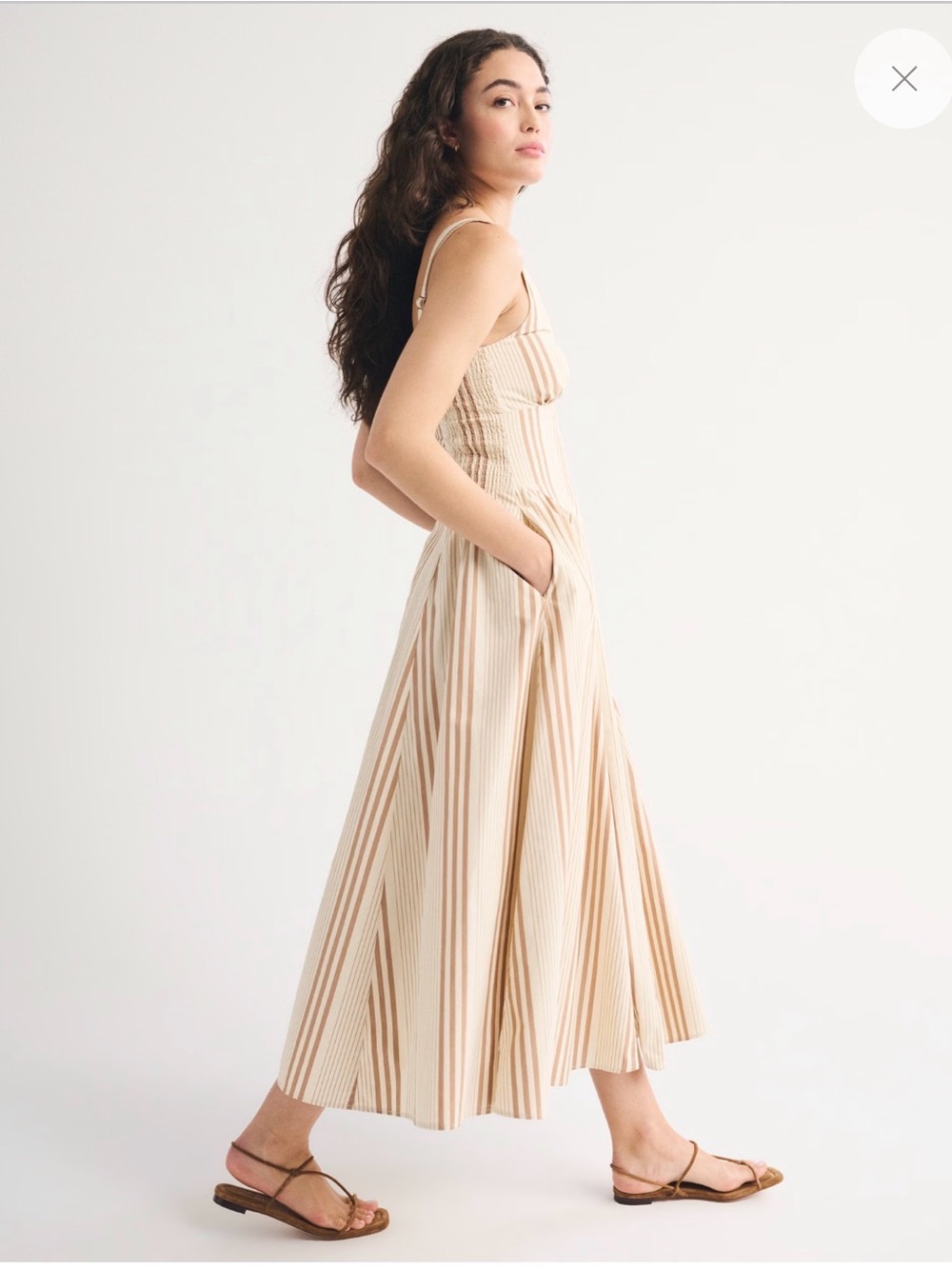Abercrombie & Fitch Striped Sleeveless Midi Dress in Beige and Cream - Picture 4 of 6